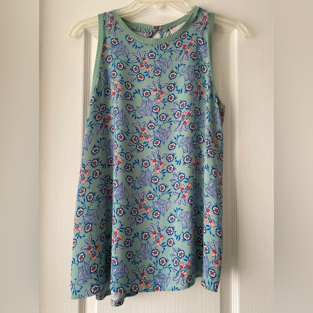LOFT Sleeveless Floral Shift Shirt in Mint Blue & Pink